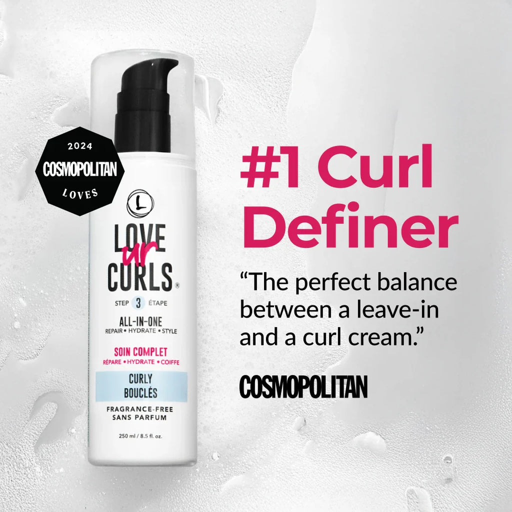 Love ur Curls Curl Definer bottle with text on a gray background