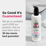 Bottle of Love Ur Curls hair care product with promotional text on a white background