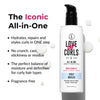 Love Ur Curls hair care product with text highlighting its features on a white background